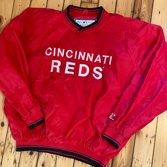Vintage 1990s Cincinnati Reds Baseball Logo Athletic Windbreaker Jacket Large - Picture 2 of 4